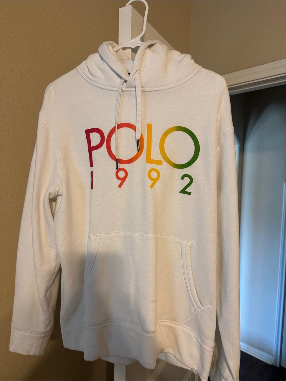 Polo by Ralph Lauren White Hooded Sweatshirt with Multicolor POLO 1992 Graphic